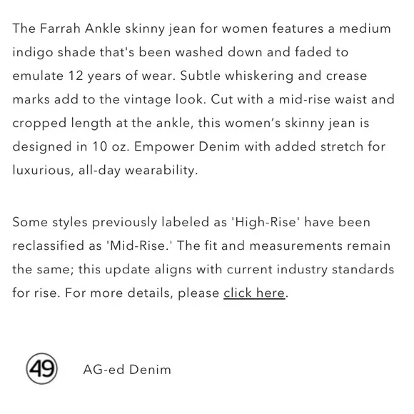 AG-ED Farrah Skinny Jeans with high-Rise stretch denim - Picture 2 of 8